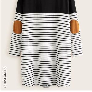 Patch pocket and elbow striped dress